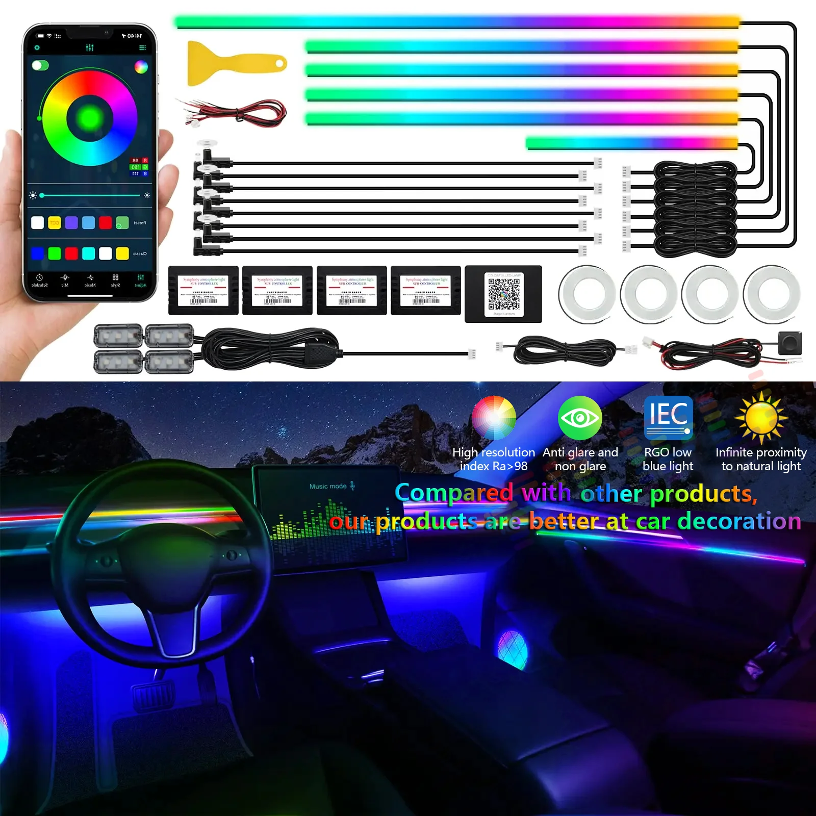 22-in-1-Neon-Set, LED-Autolicht, Zubehör, Innenumgebungslicht, dekorative Autolampen, BMW, Toyota,