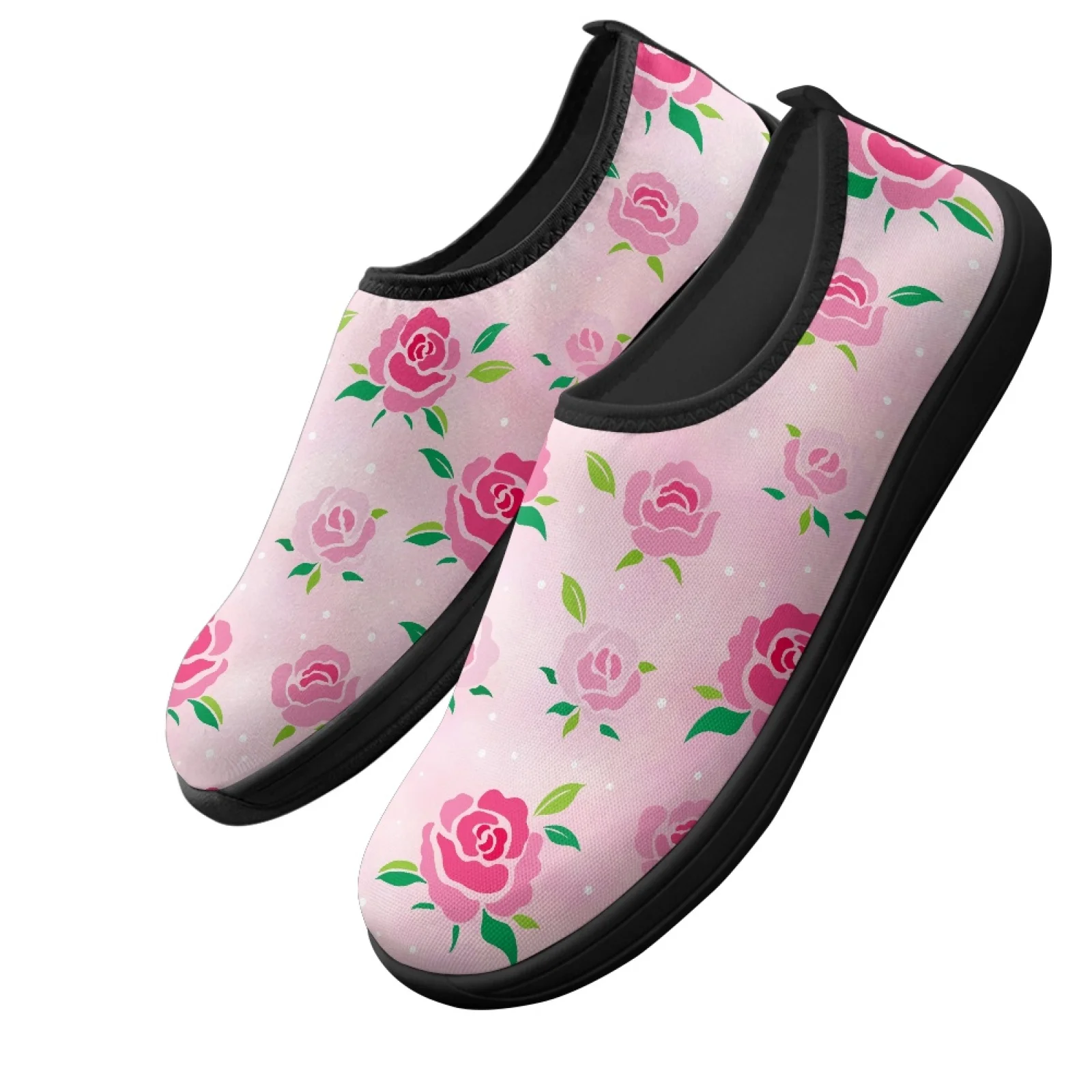 PENSTROLL Pink Rose Pattern Slip On Walking Footwear for Casual Polyester & EVA Barefoot Minimalist Shoes Athletic Footwear