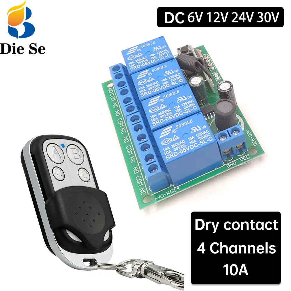 433mzh Rf Wireless Remote Control Switch Universal Relay Receiver 10A DC 6V 12V 24V and Transmitter for Garage Door Motor Led