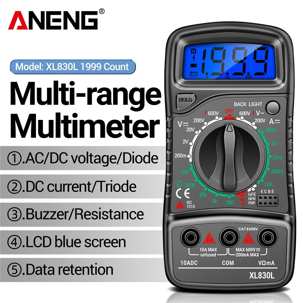 ANENG XL830L Digital Profissional Multimeter Electric LCD Voltmeter Ammeter AC DC Voltage Tester OHM Tester Electrician Tools