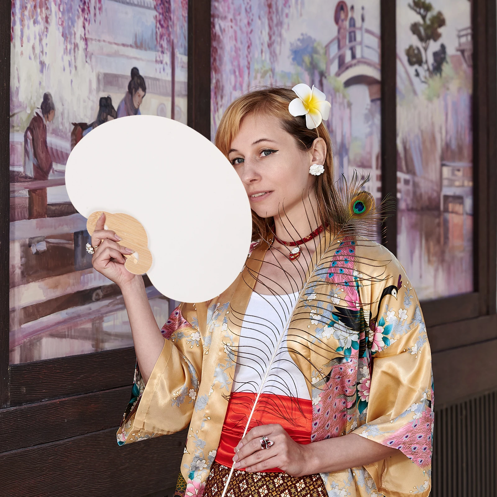 

4pcs Blank Handheld Vintage Paper Fans For Diy Graffiti Painting Wood Frame Kids Wedding Party Decoration Diy Unfinished Fans