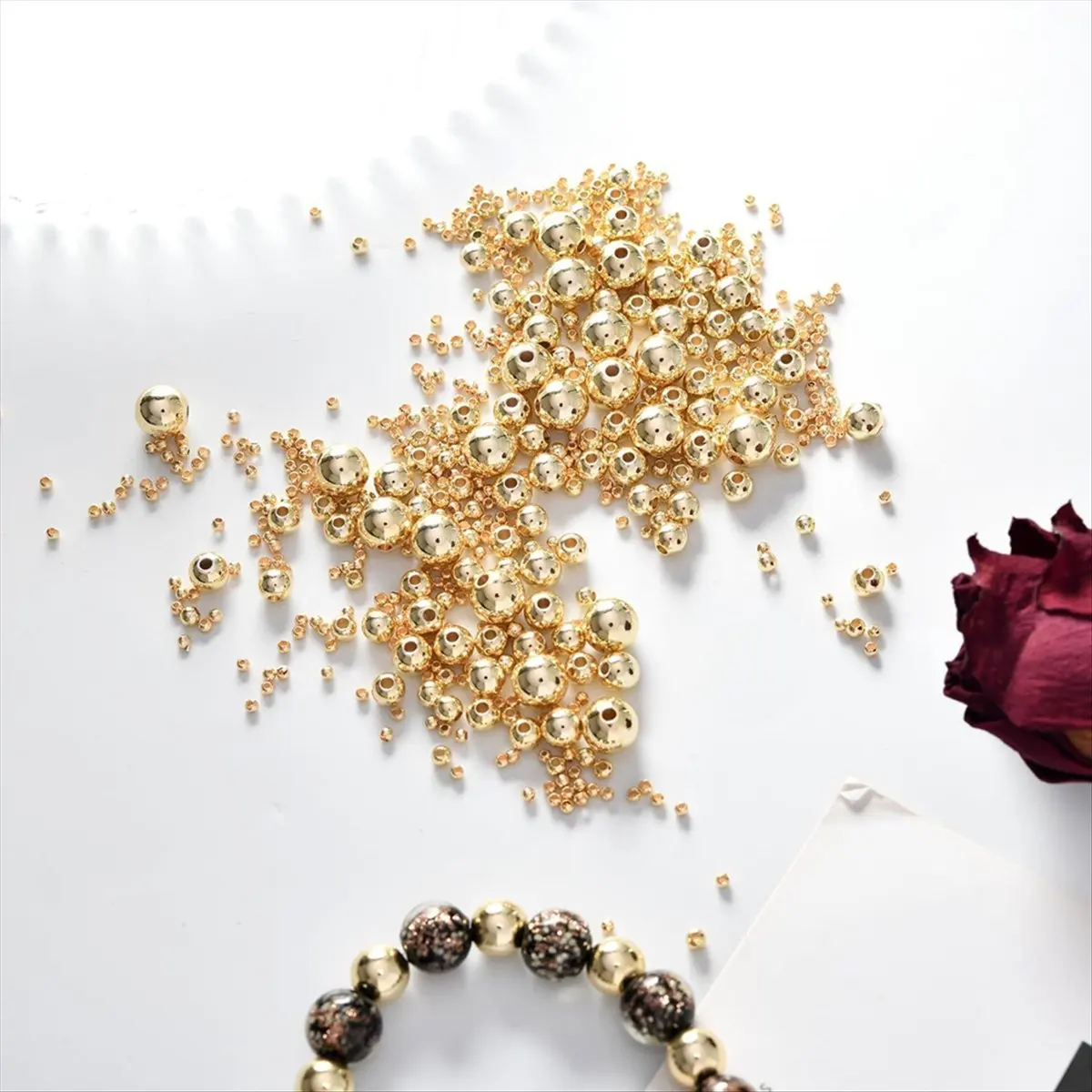 【TODAY-BUY】500Pcs Gold Filled Spacer Beads,Round Bracelet Beads,Seamless Smooth Metal Brass Beads,for DIY Necklace Bracelet Jewe