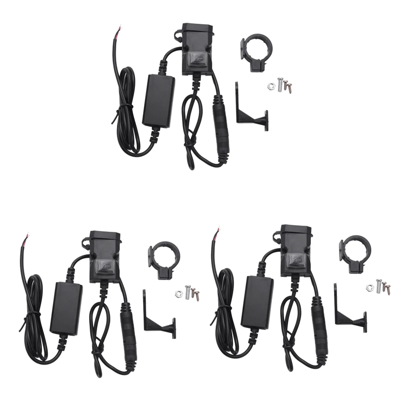 3X 12V Waterproof Motorbike Motorcycle Dual-USB Charger Power Socket Adapter Outlet