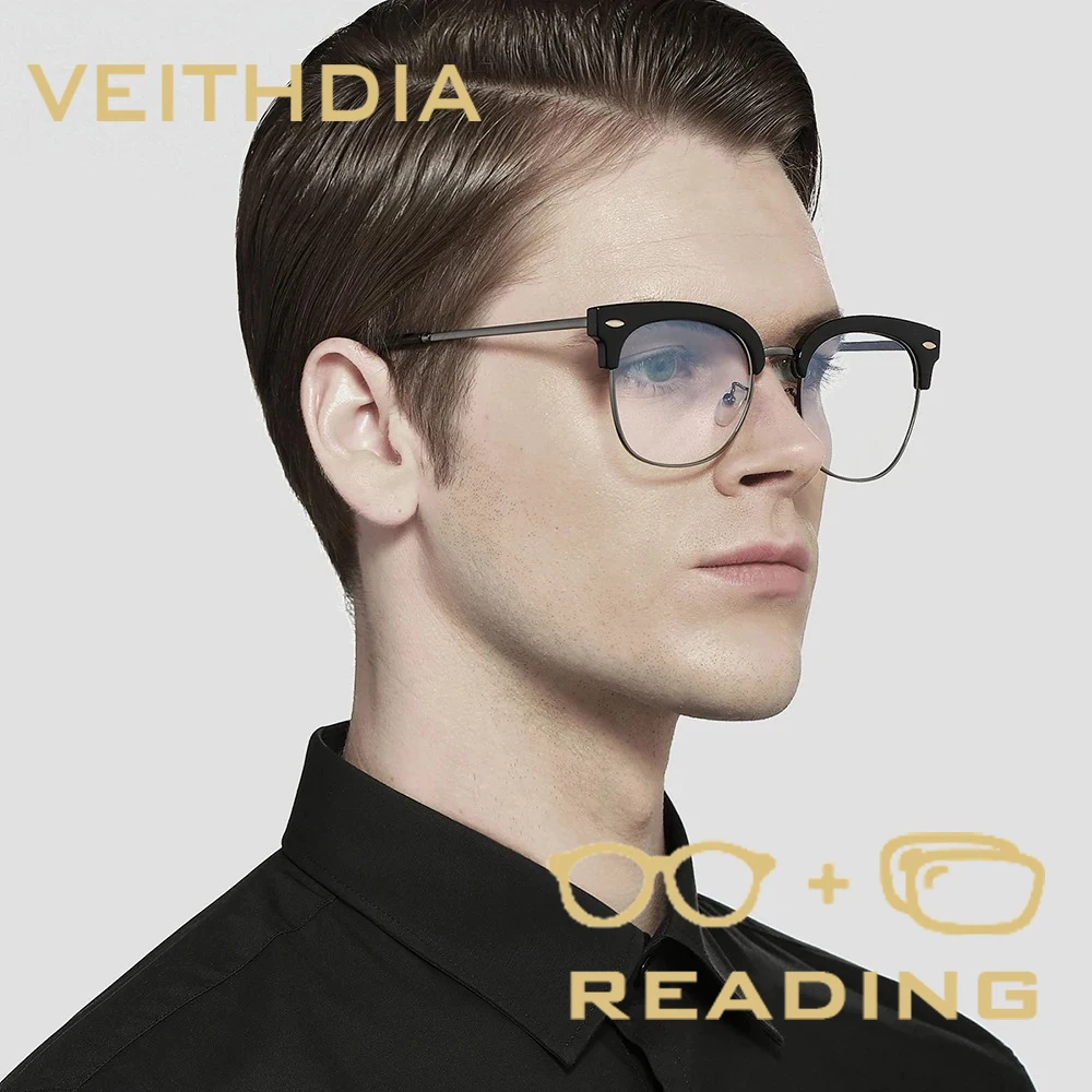 

VEITHDIA модные классические очки для чтения унисекс, оправа из сплава с блокировкой синего света, поликарбонатные линзы + 1,00 +1,50 +2,00 +2,50 R1260