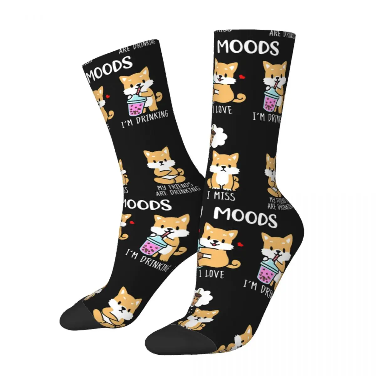 Funny Happy Men's Socks Shiba Inu Boba Tea Dog Classic Retro Harajuku Bubble Tea Lover Hip Hop Novelty Pattern Crew Crazy Sock