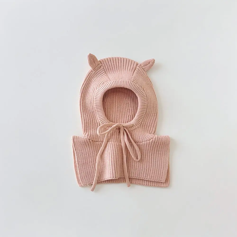 Baby Winter Hooded Scarf Hat Set Soft Knitted Thermal Beanies Windproof Ear Protection For Toddlers Boys Girls Cute Neck Warmer
