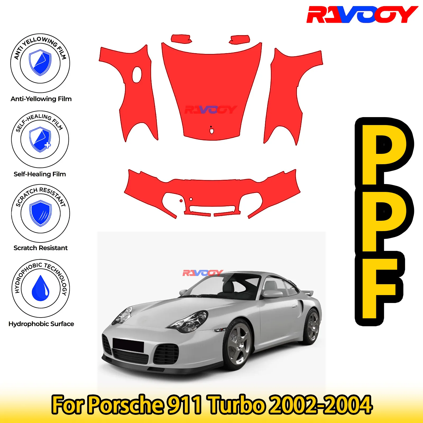 

For Porsche 911 Turbo 2002-2004 Glossy Matte Black Precut front PPF Kit Paint Protection Film