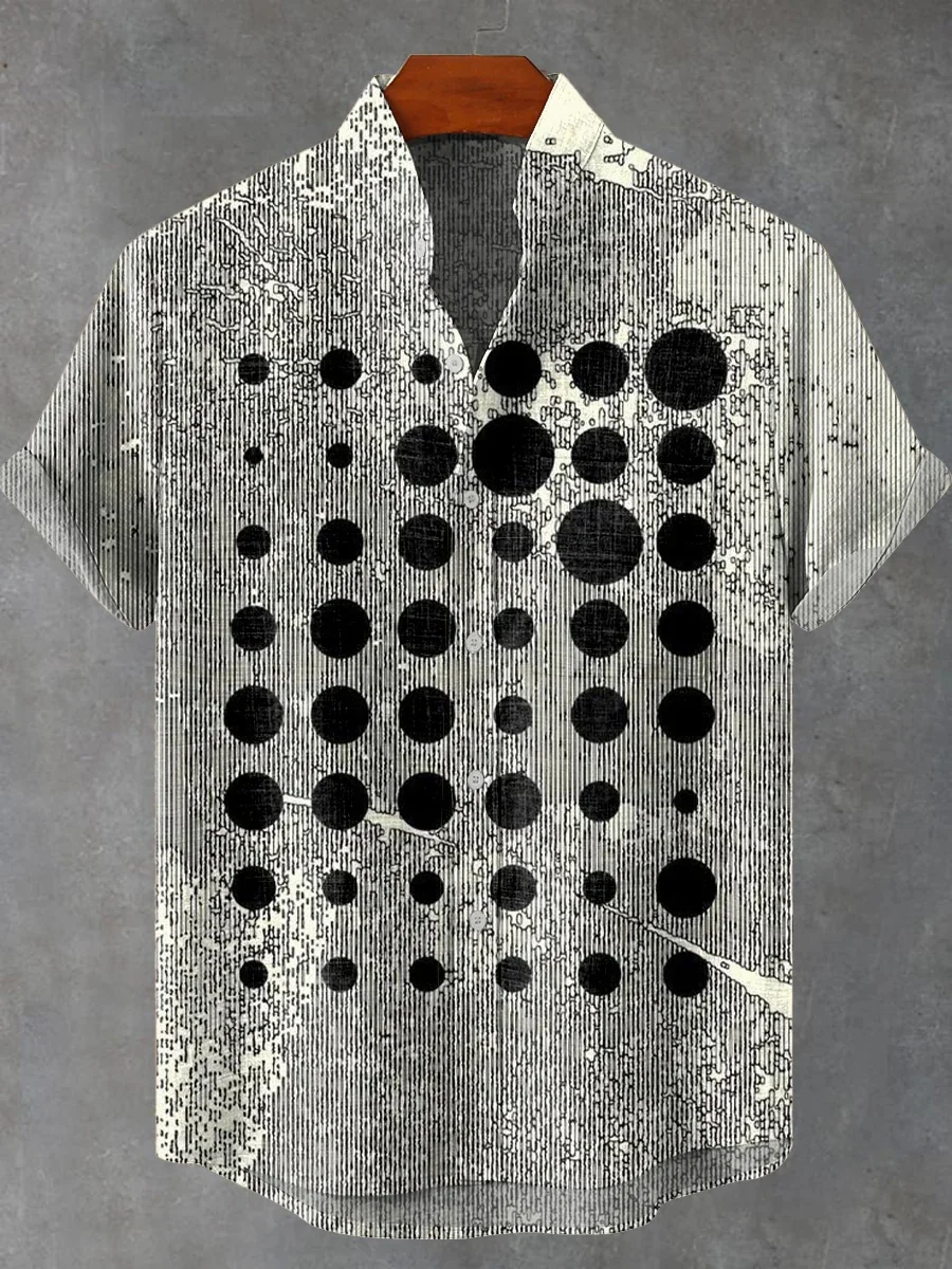 New best-selling men's irregular pattern printed casual street wear, retro linen stand-up collar short-sleeved shirt, fast deliv