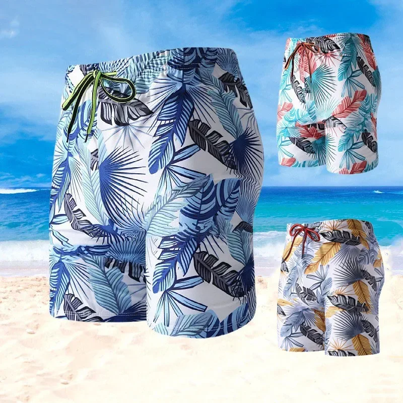 Men's Short Swimming Trunks Elastic Printing Plus Size Swimming Pants Summer Beach Five-point Loose Swimming Pants Water Sport