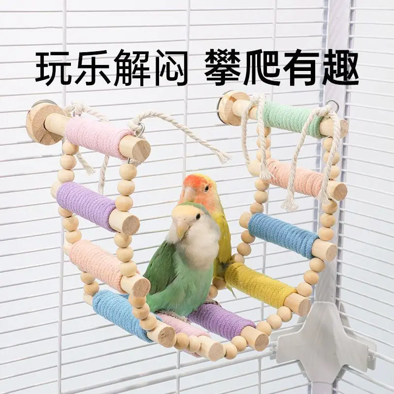 Parrot Pole Rack Natural Wood Platform Matte Black Phoenix Lovebird Budgerigar Stand Stick Birdcage Accessories And