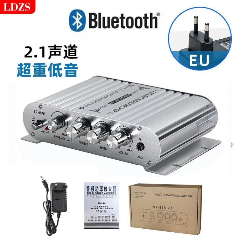 ST‑838 12V Bluetooth 5.0 Power Amplifier 2.1 Channel Heavy Subwoofer Mini Amp For Home Car Audio System