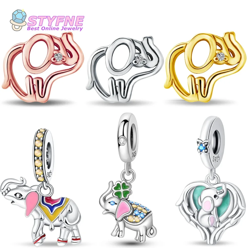 925 Sterling Silver Openwork Elephant Animals Series Charm Beads Charms fit Bracelets and Necklaces Dangle Pendants Fine Jewelry