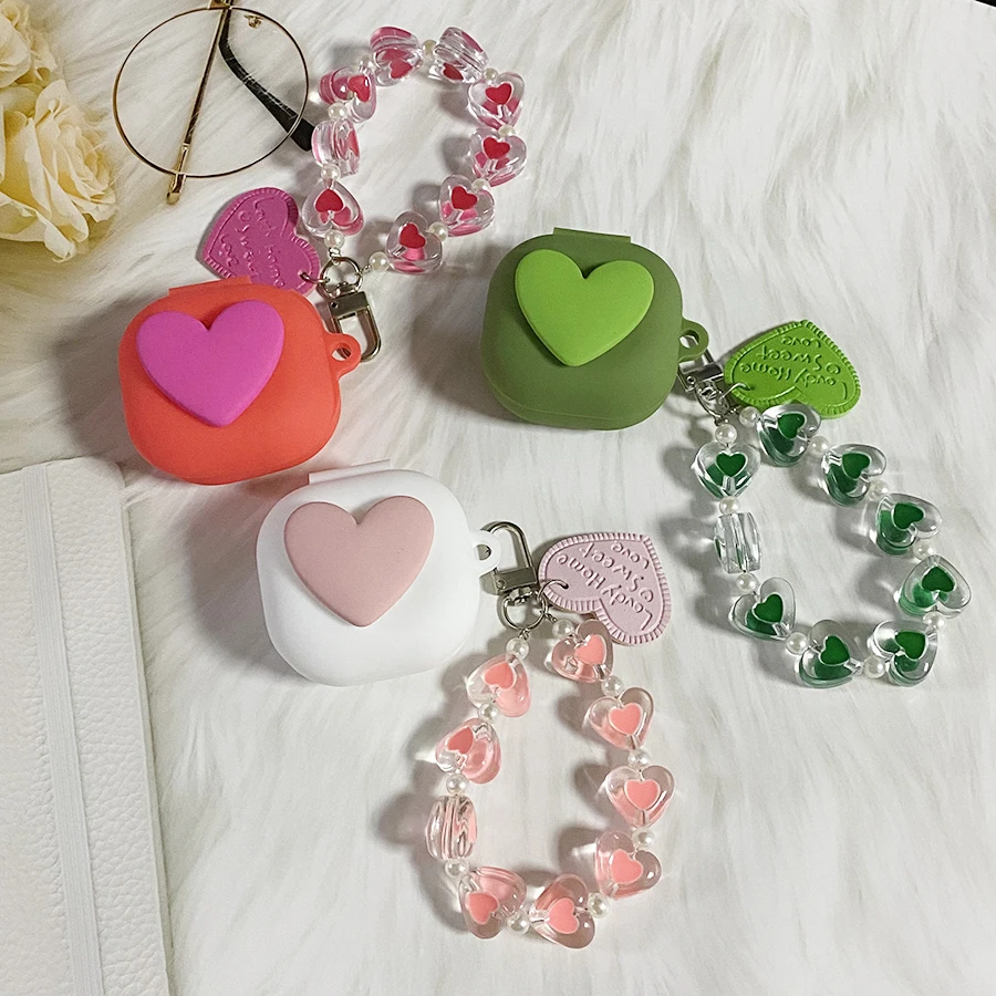 For QCY T13 ANC2 Case Cute Love Earphone Silicone Cover with WristChain Lanyard Hearphone Box for QCY T13 ANC 2 cover