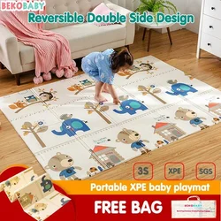 Tapete de juego para bebé de 200x180cm, tapete de juego XPE plegable para chico, tapete suave para guardería, almohadilla de juego de actividades de dibujos animados, alfombra para bebé de doble superficie