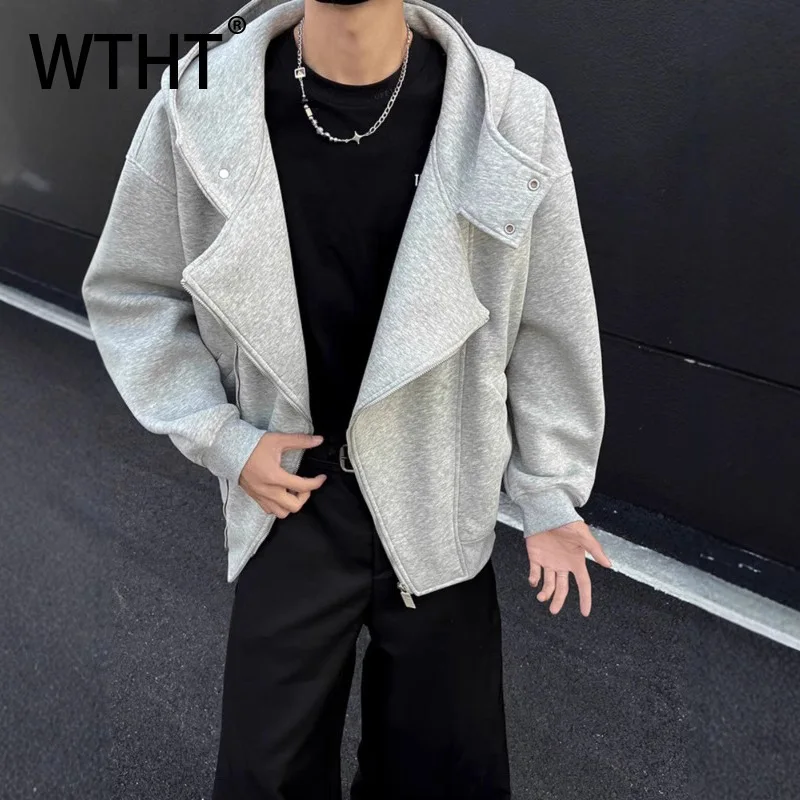 

WTHT Trendy Men's Solid Color Patchwork Big Pockets Jackets Fashion 2025 Autumn Long Sleeves Hooded Loose Coats Male 2A1196