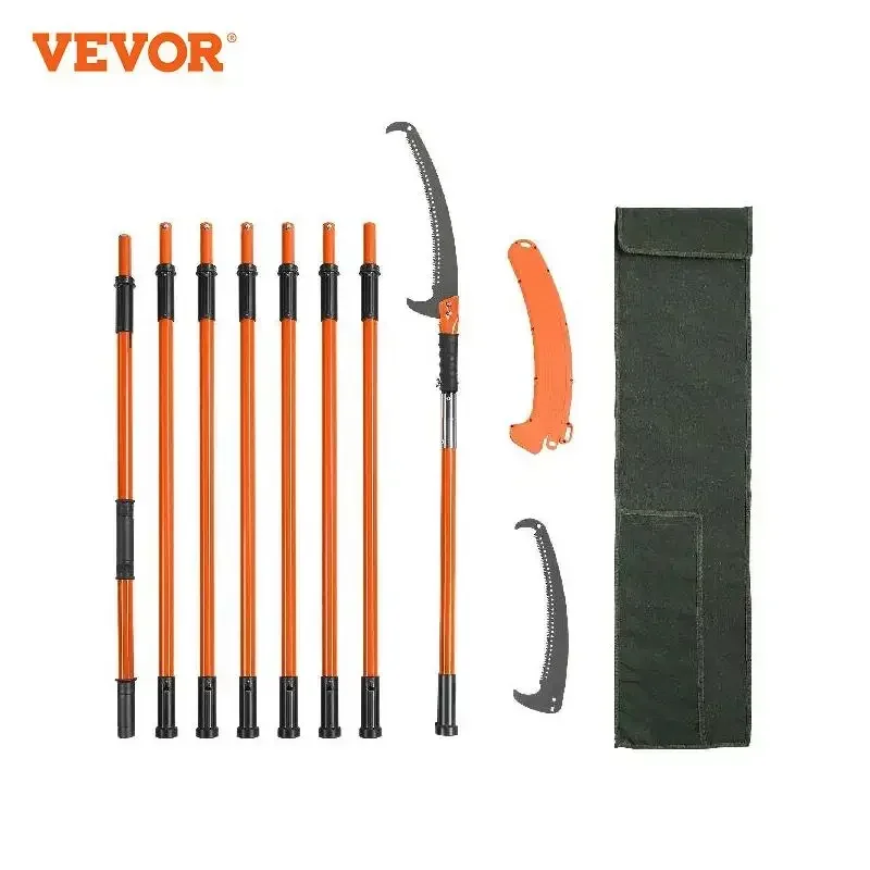 VEVOR Manual Pole Saw Extendable Tree Pruner Sharp Steel Blade for High Branches Trimming with Lightweight Aluminum Alloy Handle