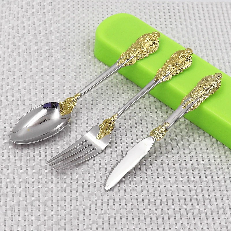 99.9% pure silver spoon, gilded gold and silver fork, silver tableware, Western food knife and fork spoon, edible grade spoon