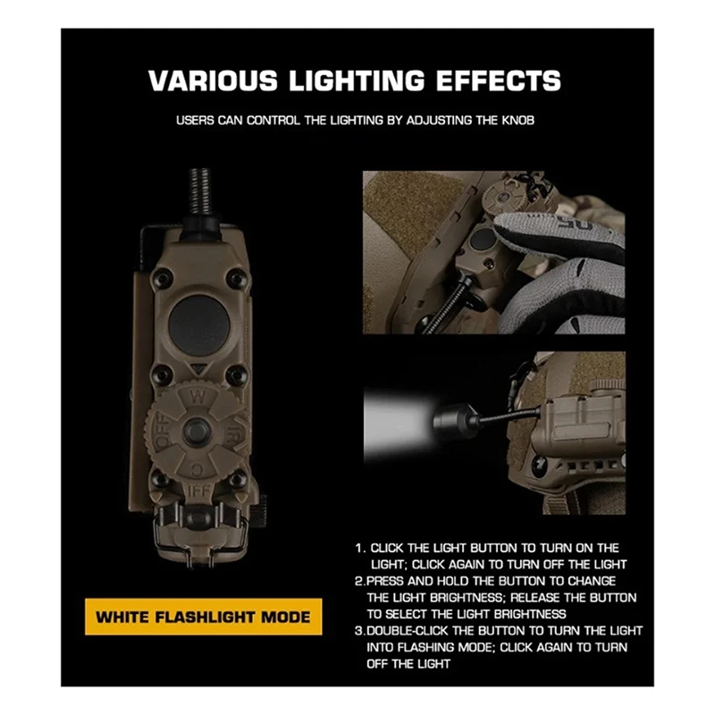 

A04R Лампа для шлема с ИК-подсветкой и фонариком Цветной свет Стробоскоп Наушники IFF Вспомогательный свет для занятий спортом на открытом воздухе Цвет коричневого цвета