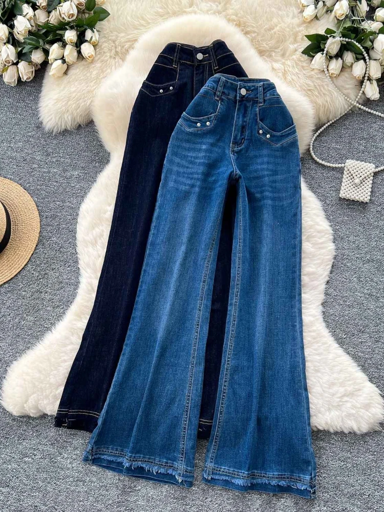 

American style micro flared pants women in spring 2026 new heavy industry high waist slimming wide leg straight leg jeans