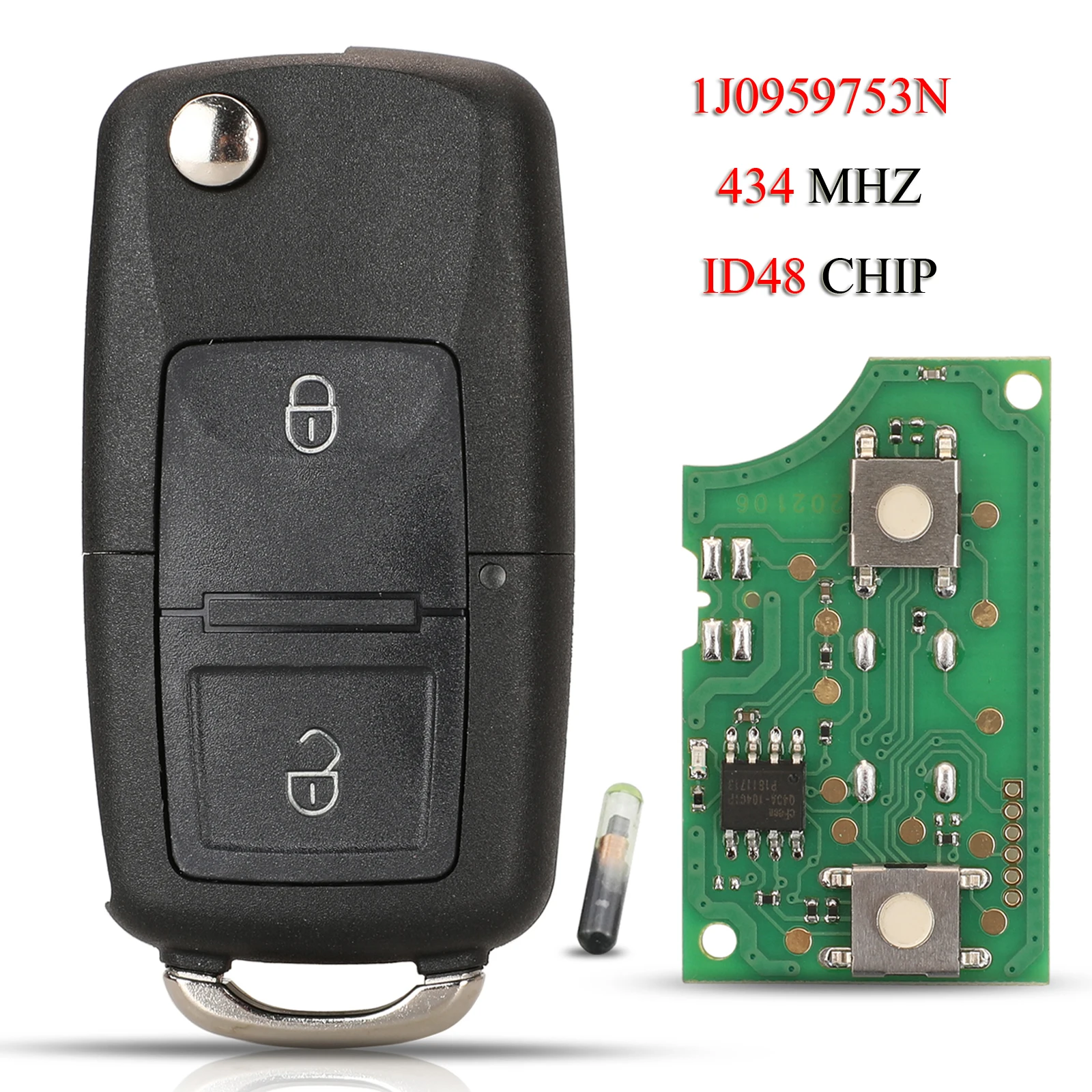 1J0959753N Fernbedienung Smart-Autoschlüssel für VW Golf Jetta Polo Skoda Octavia Superb Seat Altea Leon 2 Tasten 433Mhz ID48 Chip