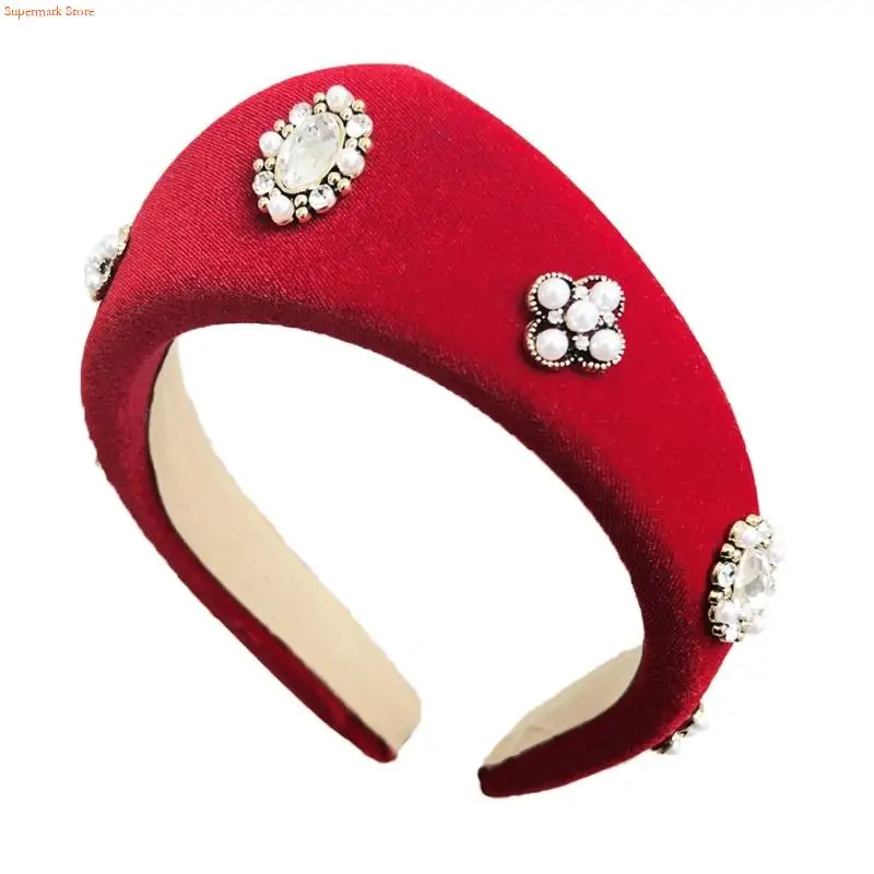 Q5WE Stylish Black Plush Headbands with Pearls for Women’s Hair Decors Fashion Everyday Wear Headpieces Styling Accesories