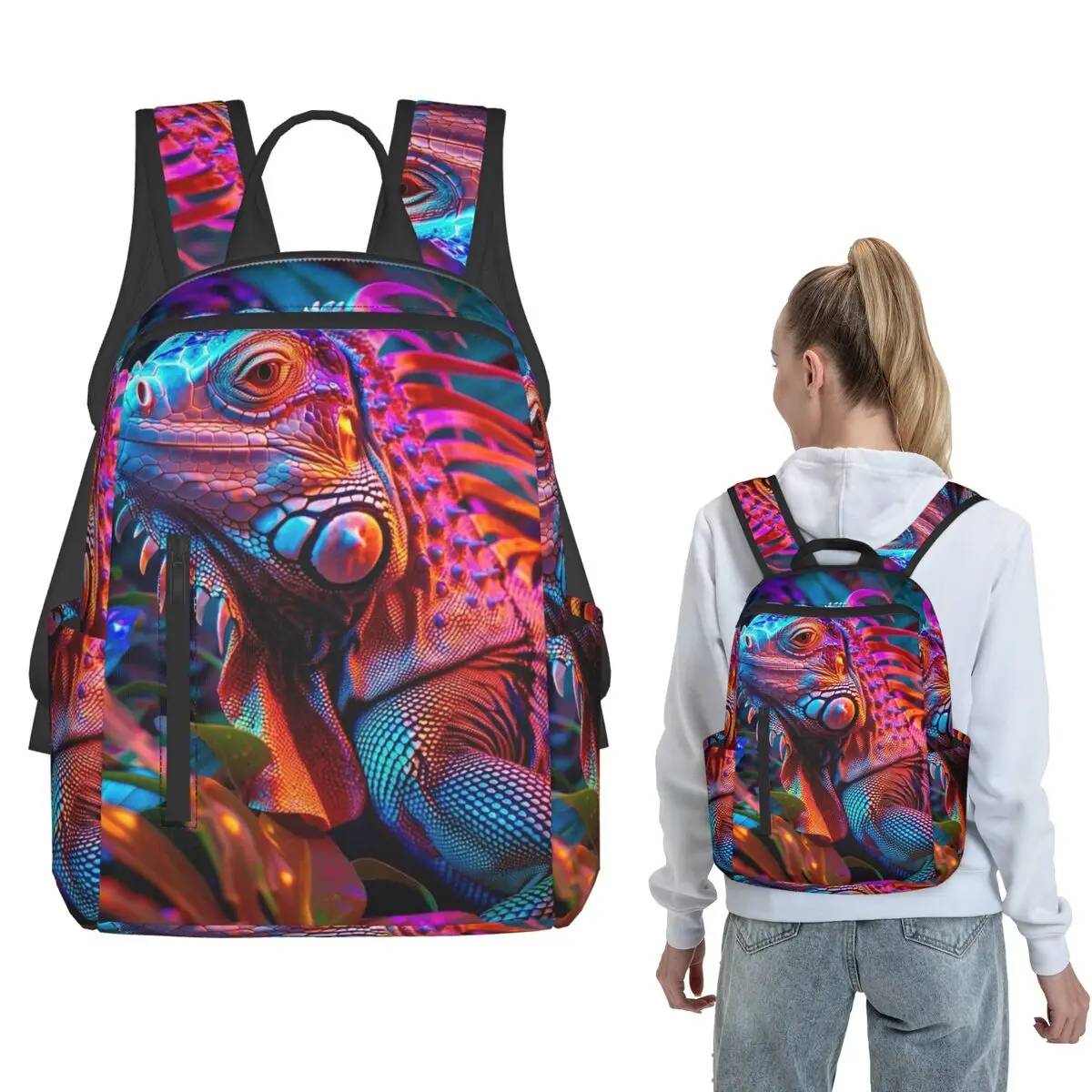 

Realistic Iguana Lizard Green Reptile Backpack Daypack Children BookBag School Bag Shoulder Bags for Men Women