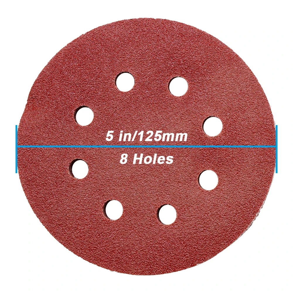 100pcs 5Inch 125mm Round Sandpaper 8 Holes Disk Sand Sheets Grit 80-3000 Hook and Loop Sanding Disc Abrasives for Polish