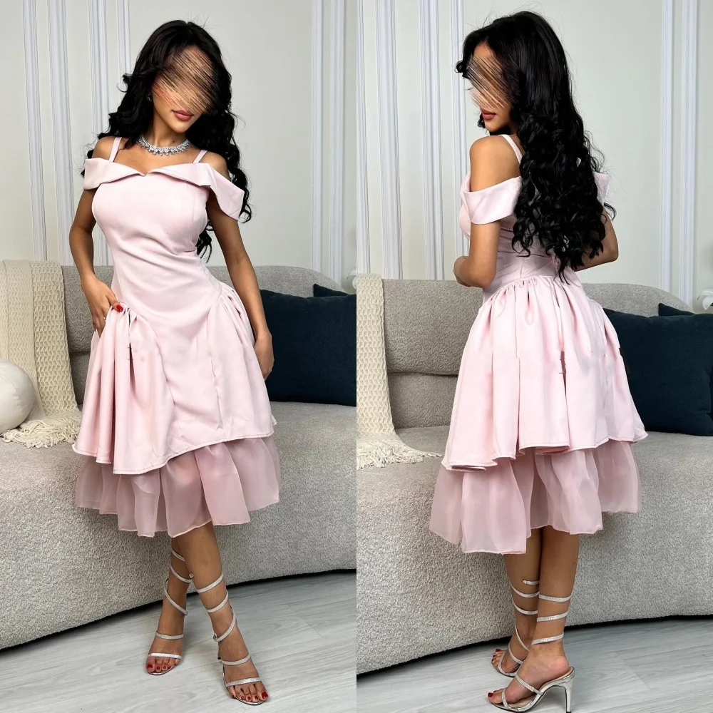 

Customized Sizes Available Jersey Pleat Ruched Tiered A-line Off-the-shoulder Knee Length Dresses Bespoke Occasion Dresses