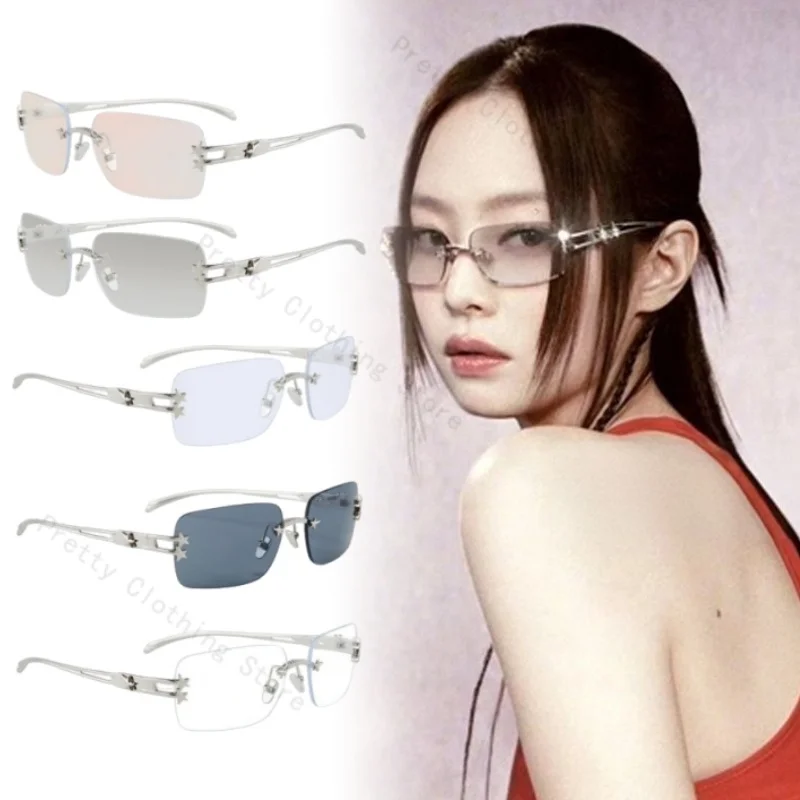 

Y2K Spicy Girl Style Jennie Rimless Sunglasses Trendy Star Sunglasses Goggles Fashion Popular Women Glitters Shades Sun Glasses