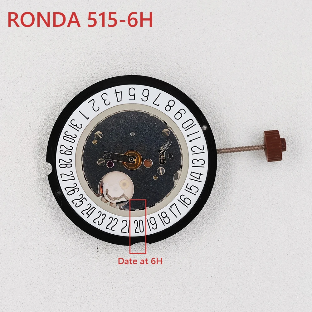 Ronda 515-6H Quartz Watch Movement Date at 6:00 Position Mod Replace Mechanism 515/515-6 Battery-Powered