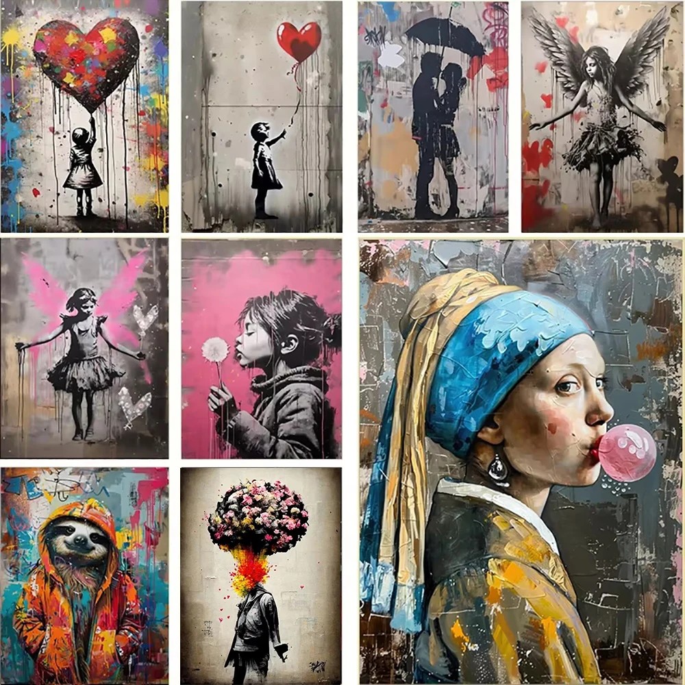 Banksy Graffiti Boy Girl with Balloon on Canvas Posters Prints Pop Street Wall Art Painting for Living Room Home Decor Cuadros