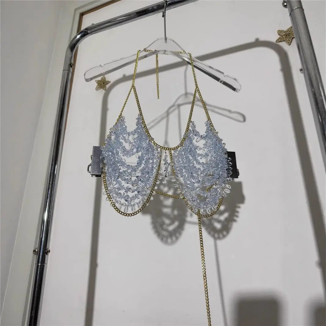 Sexy scava fuori cinturino a catena con perline Top a tracolla Bal Body europeo Sle 3D Element Intimo con cinturino per gilet da donna