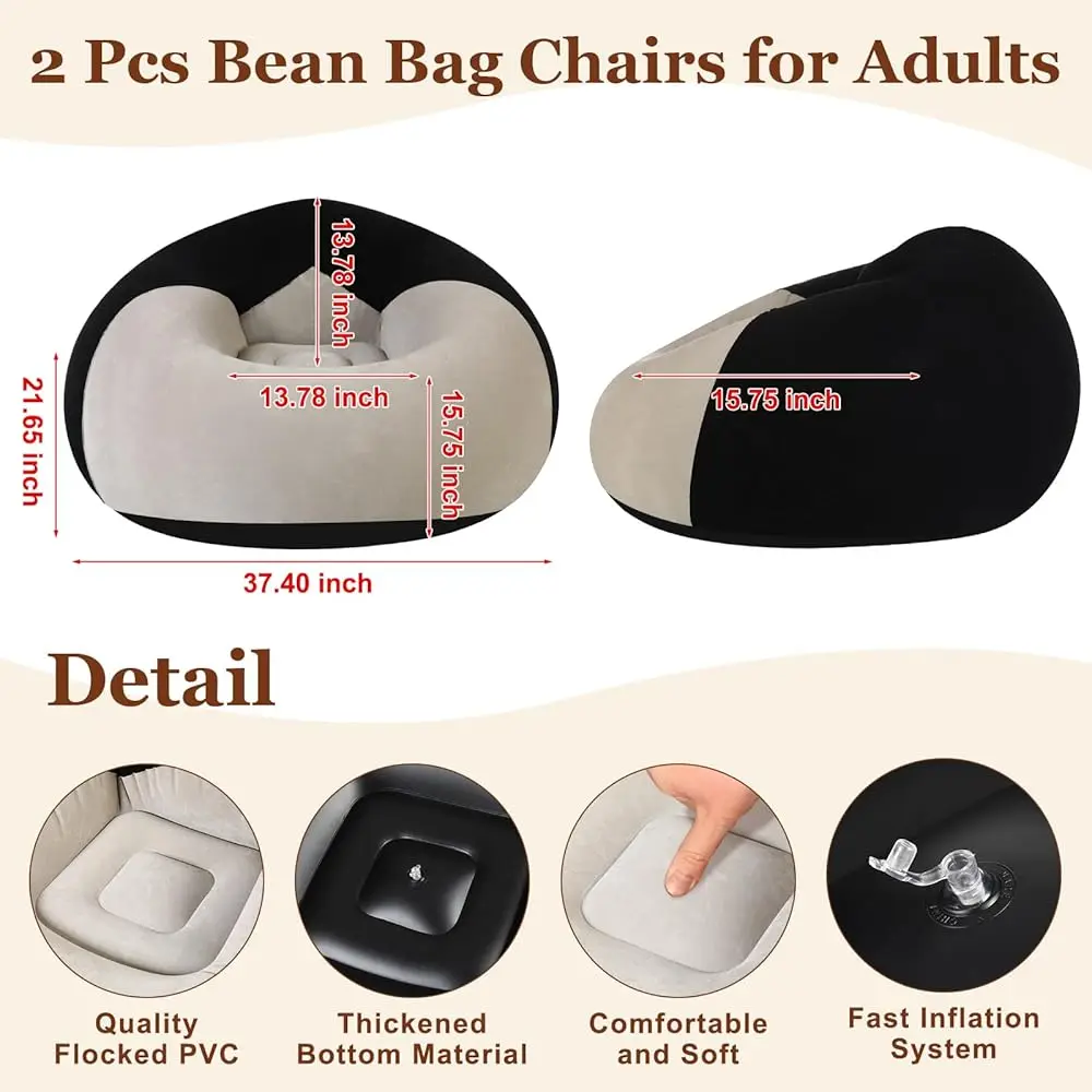 2 Pcs Inflatable Couch For Camping Blow Up Chairs Inflatable Chair Inflatable Bean Bag Chair Inflatable Lazy Sofa For Living