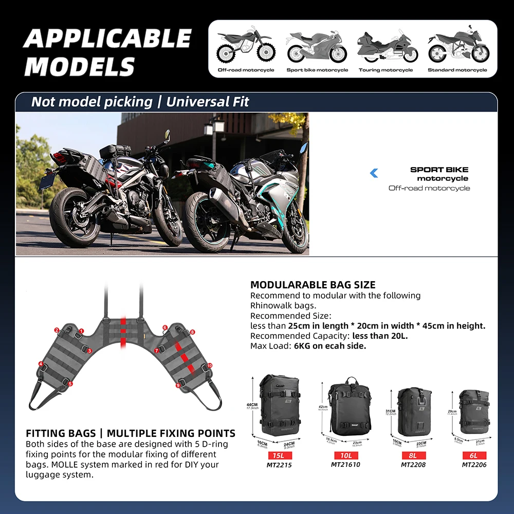 Rhinowalk Motorcycle Rear Seat Side Bag Base Universal Motor Accessories For Back Seat Bag Tail Side Packet Install Pad Rack