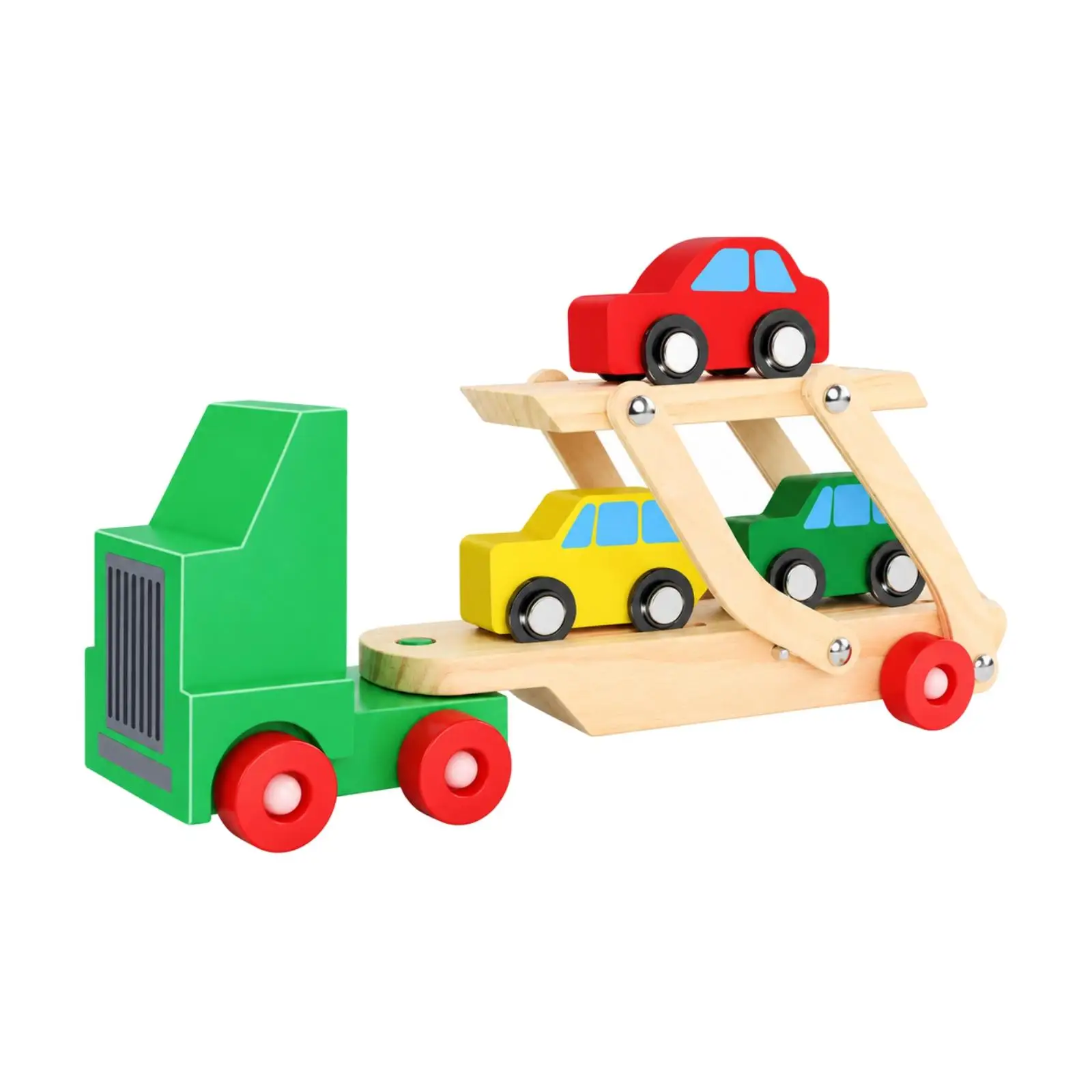 Wooden Car Carrier Toy Rolling Two-Level Car Carrier Toy with Ramp Eco-Friendly Non for Children, Playrooms, Bedrooms