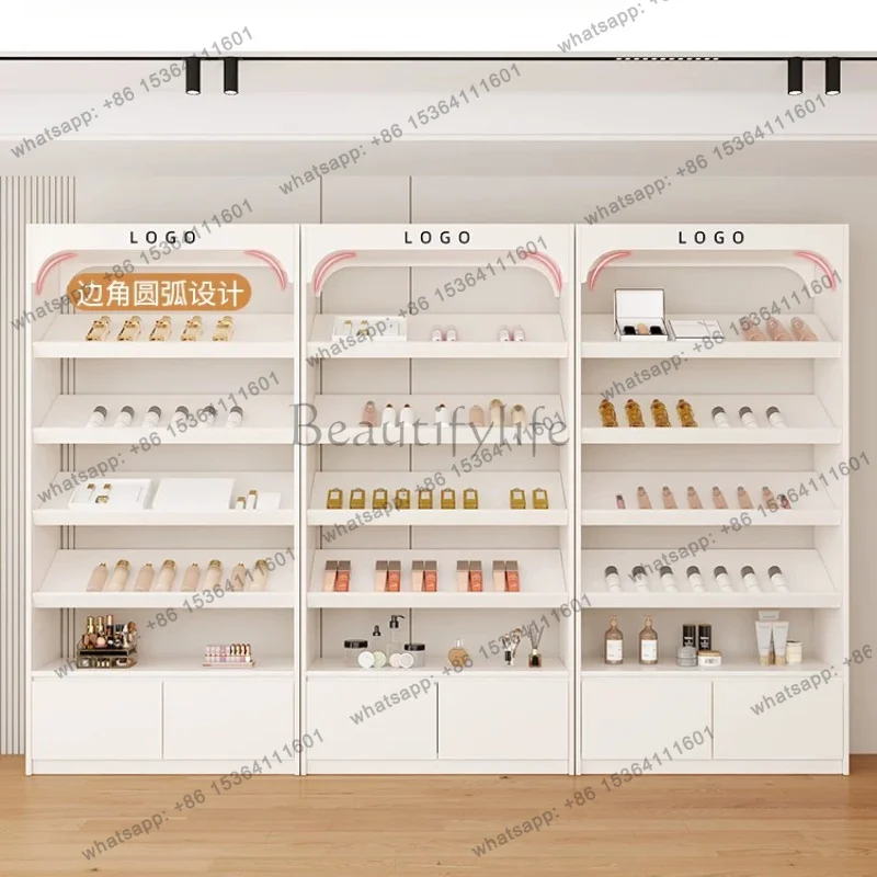 LJY Nordic Cream Style Display Cabinet Italian Minimalist Beauty Salon Cosmetic Multi-layer Storage Shelf Office Furniture