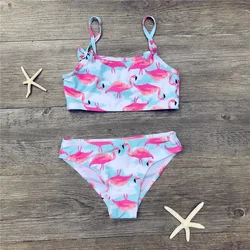 Girls Bikini Cute Flamingo Print Two Piece Beachwear Child Split Swimwear Swimsuit Baby Bathing Suit For Kids Baby Girls Biquini