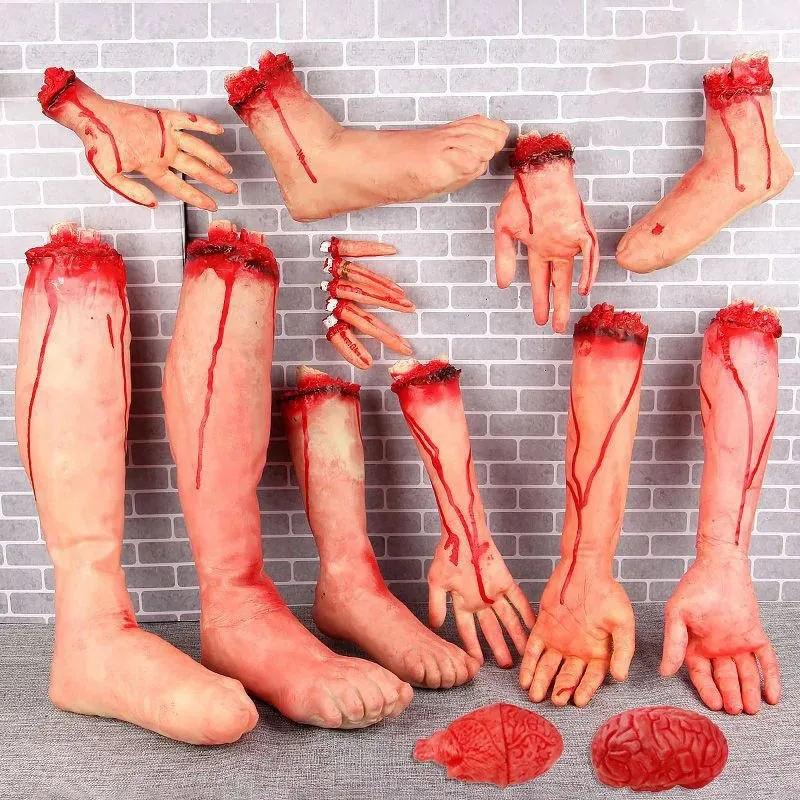 Accesorio de Halloween, órgano falso aterrador sangriento, partes del cuerpo del cerebro humano, mano falsa, dedo, pierna, pie, cerebro, corazón, accesorios de fiesta