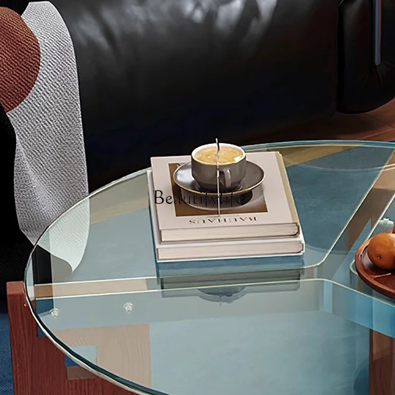 طاولة القهوة الأوروبية جلام فريدة من نوعها مستديرة لغرفة المعيشة طاولة القهوة الزجاجية أثاث فاخر بسيط