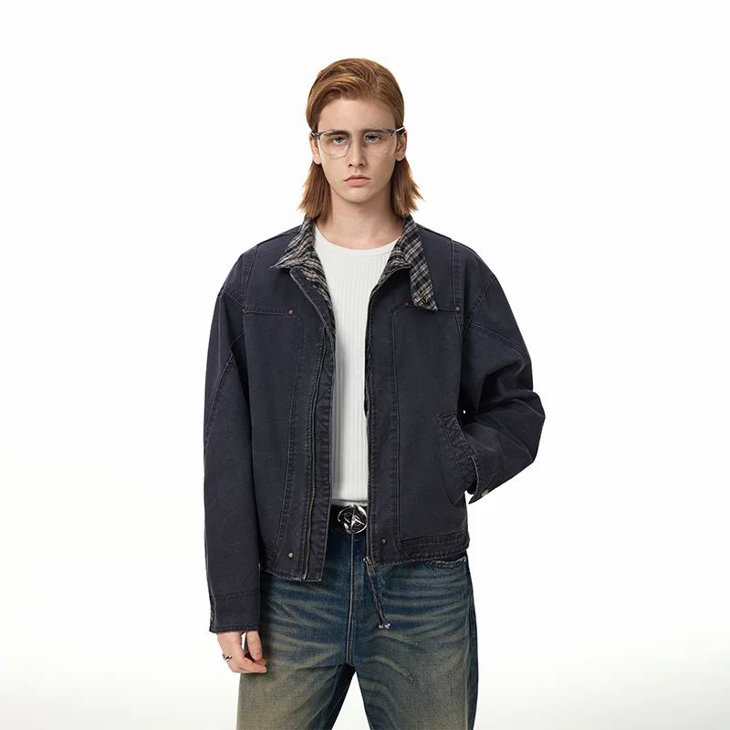 

Мужская повседневная джинсовая куртка-бомбер American Sle Spring 2026 с воротником-стойкой и молнией, для улицы