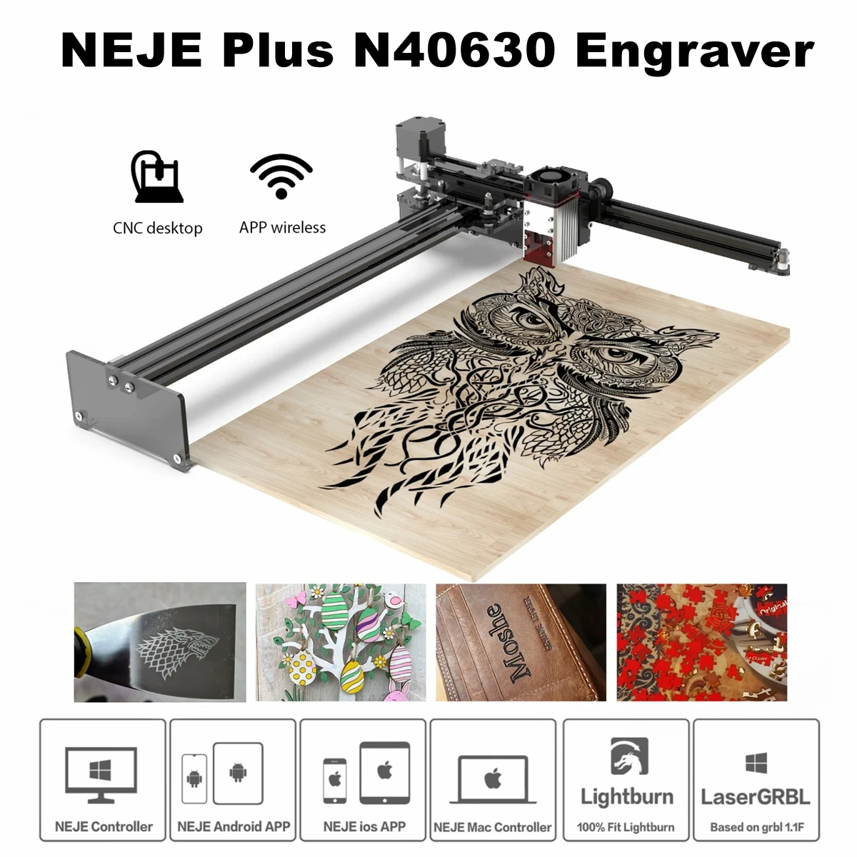 NEJE 3 Plus N40630 40W CNC 3D Laser Printer Laser Cutter Laser Engraver With Bluetooth Offline APP Control Lightburn