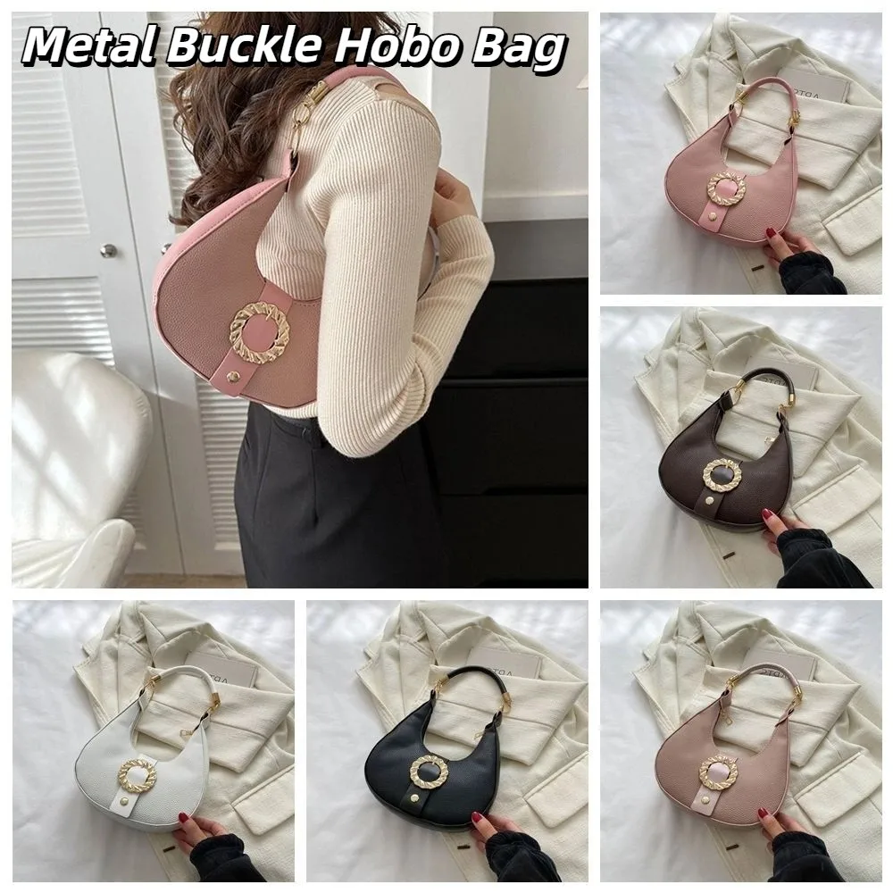 

Large Capacity Metal Buckle Hobo Bag Korean Style Handbag Simple Shoulder Bag Phone Bag Message Bag Ins Square Tote Bag