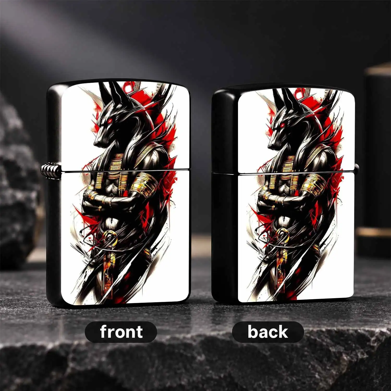 Creative Egyptian Anubis Themed Lighter, Stylish Ink Wash Red Black Gold Decor, Portable Practical Accessory For Daily Outdoor Multi Scenarios, Unique Exquisite Gift Choice With Mysterious Vintage Aesthetic A Humorous And Interesting Lighte