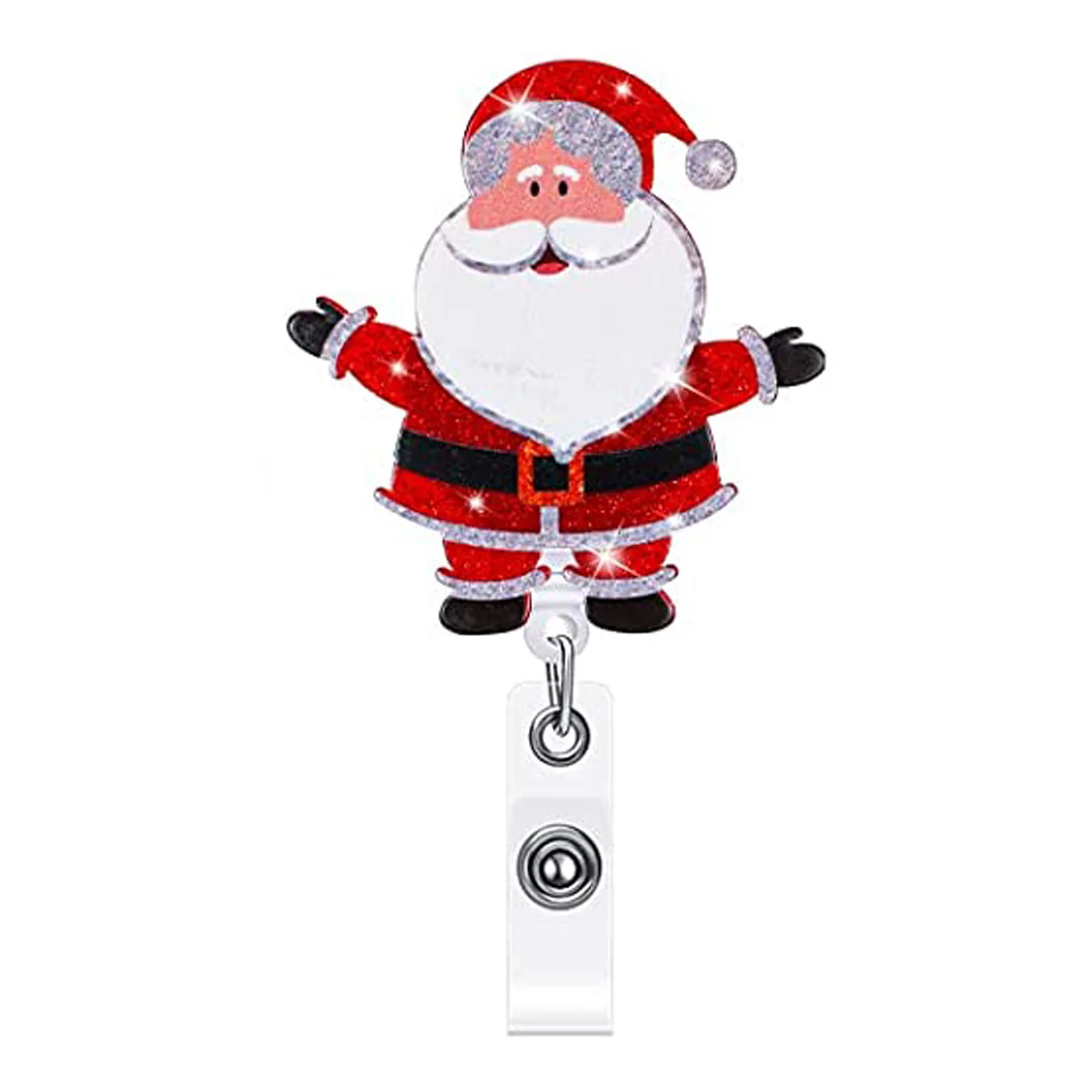 1pc Personalized Chrustmas Santa Glittler Acrylic Resin Retractable Badge Reel ID Badge Holder For Nurses Healthcare Nametag