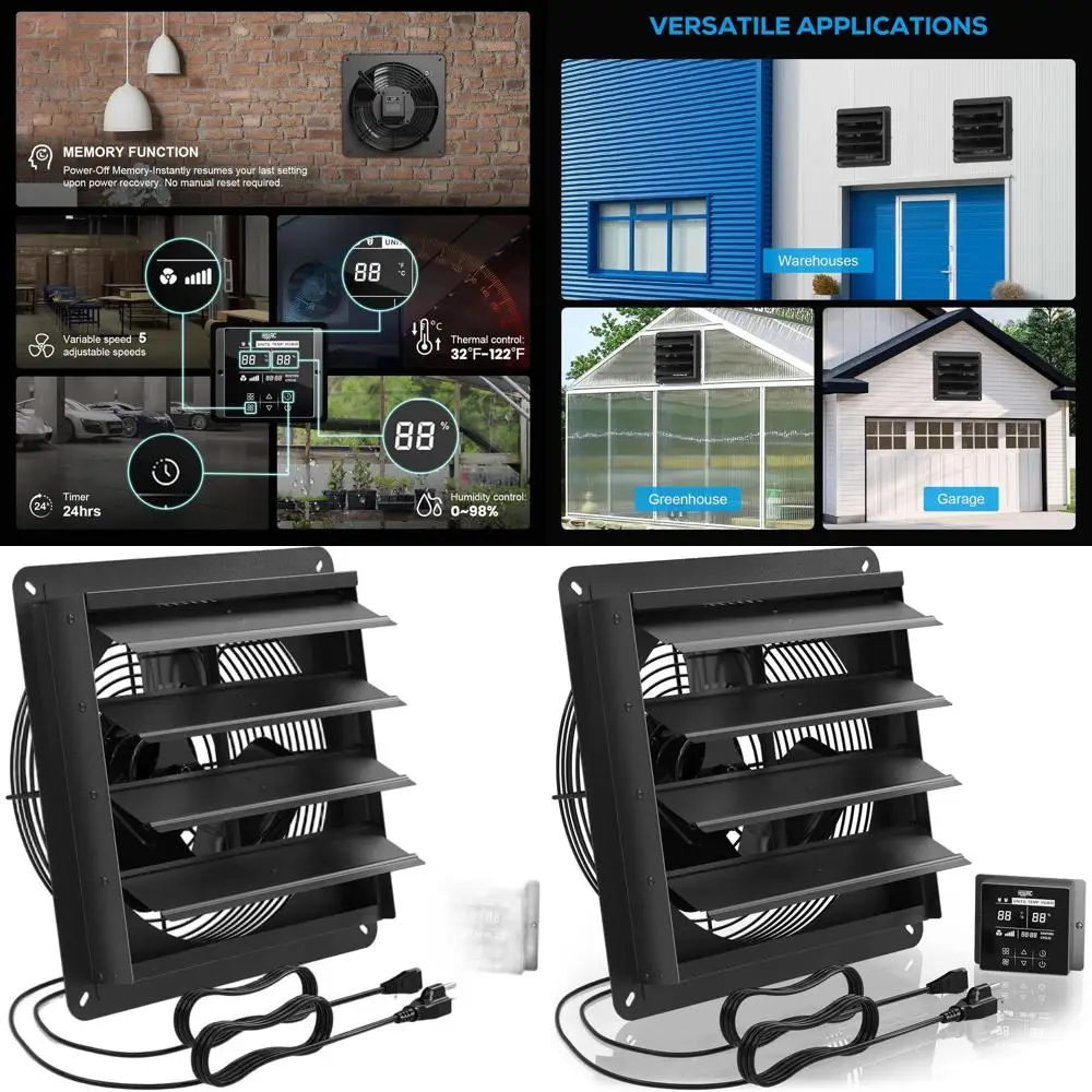 

12 Inch Automatic Shutter for High-Speed Ventilation in Greenhouses, Garages, and Workshops with Temperature Control