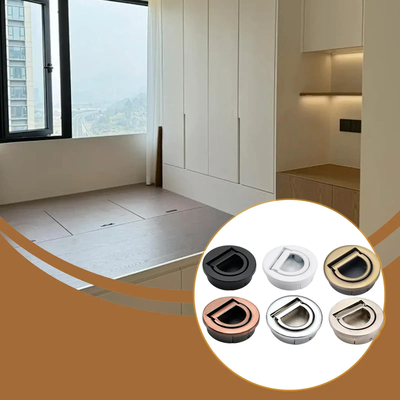 3xFlush Ring Pull Handle Round Concealed Multipurpose for Locker Drawer Tatami Black