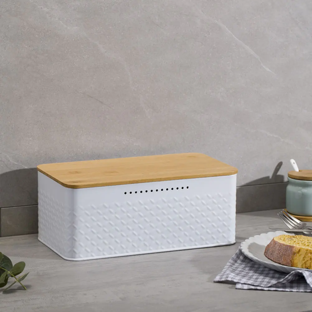 

Iron Bread Box White Counter Container for Kitchen Bakery Storage Embossed Food Holder Metal Bread Bin Containers 10cm