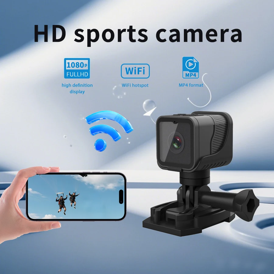 

1080P WiFi Action Camera Mini Sports Cam with 360° Adjustable Bracket for Bike Helmet Outdoor Sports