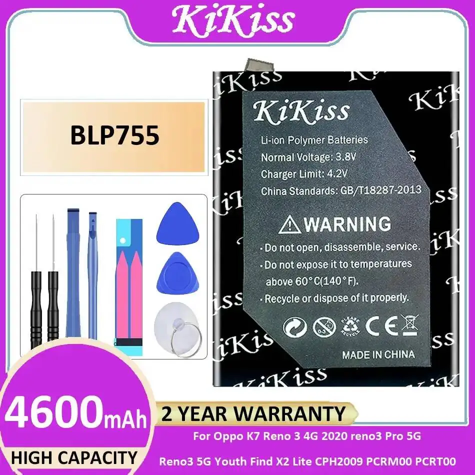 

Аккумулятор мобильного телефона BLP755 4600 мАч для Oppo K7 Reno 3 4G 2020 Reno3 Pro 5G Youth Find X2 Lite CPH2009 PCRM00 PCRT00