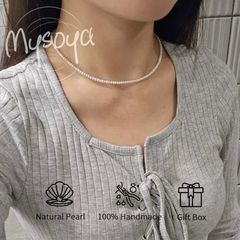 

MYSOYA White Freshwater Pearl Necklace 3-4mm with Gift Box Gift for Her/Him, Gift for Birthday/Wedding/Anniversary/Christmas